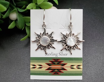 ATS-AYU181 | White Mother of Pearl Sun Earrings | Sterling