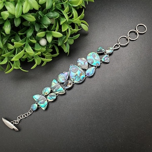 KK-206 | Multiple Abalone Shell Bracelet Fits 6 1/2 To 7 1/2 Inches Wrist | Adjustable Abalone Link Bracelet | Lovely Abalone Shell Bracelet