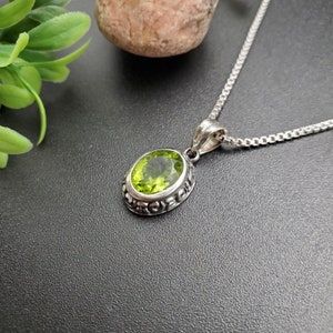 ATS-AYU305 | Dainty Green Peridot Pendant | Sterling Silver Green Peridot Necklace Pendant | Green Stone Pendant | Green Gemstone Necklace