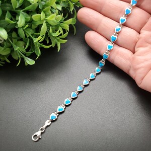 FFD #988 | Blue Opal Bracelet | Sterling Silver Opal Inlay Link Bracelet | Fire Opal Silver Bracelet | Opal Link Bracelet | Gifts For Her