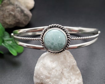 ATS#CB006 | Lovely Larimar Bracelet Cuff | Sterling Silver Larimar Southwest Bracelet | Blue Gemstone Cuff Bracelet | Silver Larimar Jewelry