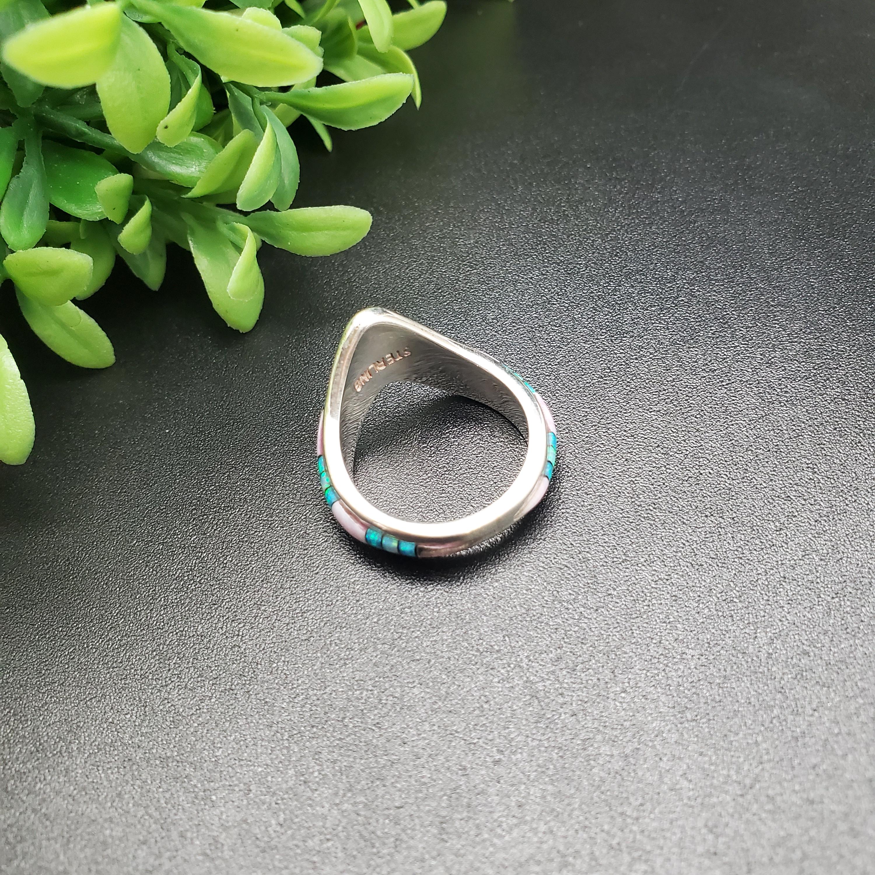 GG-019 | Silver Inlay Opal Ring | Micro Inlay Southwest Ring | Sterling ...