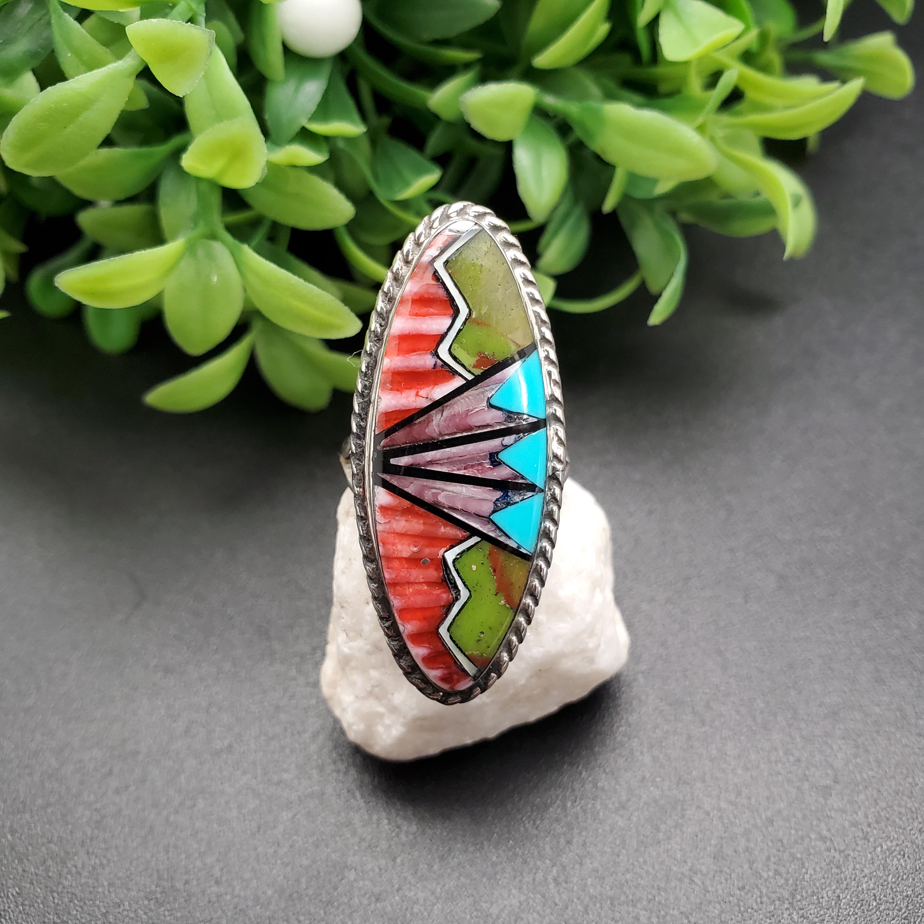 GG-069 | Silver Inlay Ring | Pattern Inlay Southwest Ring | Sterling ...