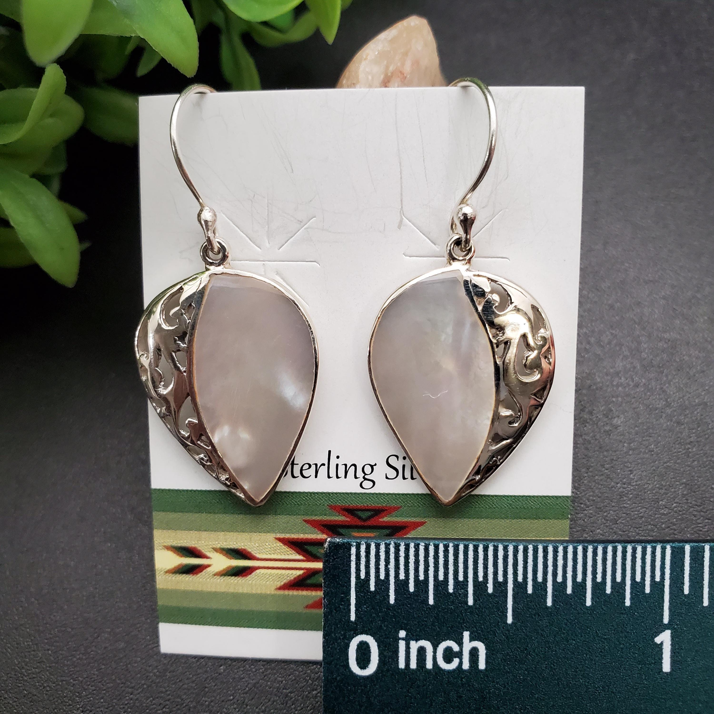 ATS-AYU184 | White Mother of Pearl Inlay Earrings | Sterling