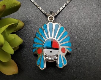 Vintage Native American Indian Jewelry Zuni Sun Face Deity