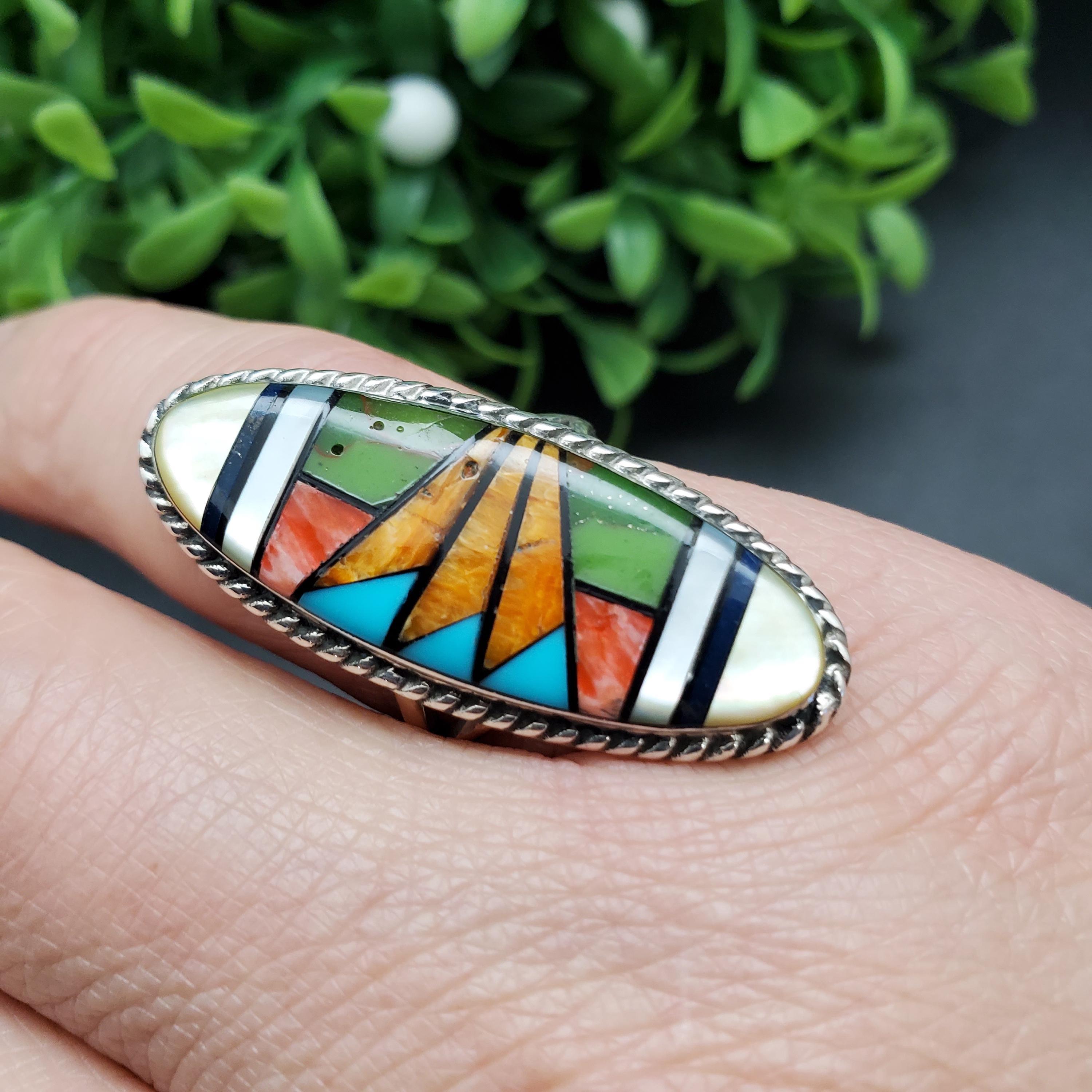GG-066 | Silver Inlay Ring | Pattern Inlay Southwest Ring | Sterling ...
