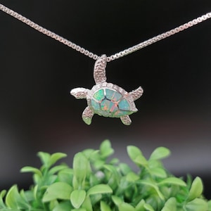 FFD #215 | Dainty Fire Opal Turtle Necklace Pendant Option Silver Box Chain | Sterling Silver Fire Opal Sea Turtle Pendant | Turtle Necklace