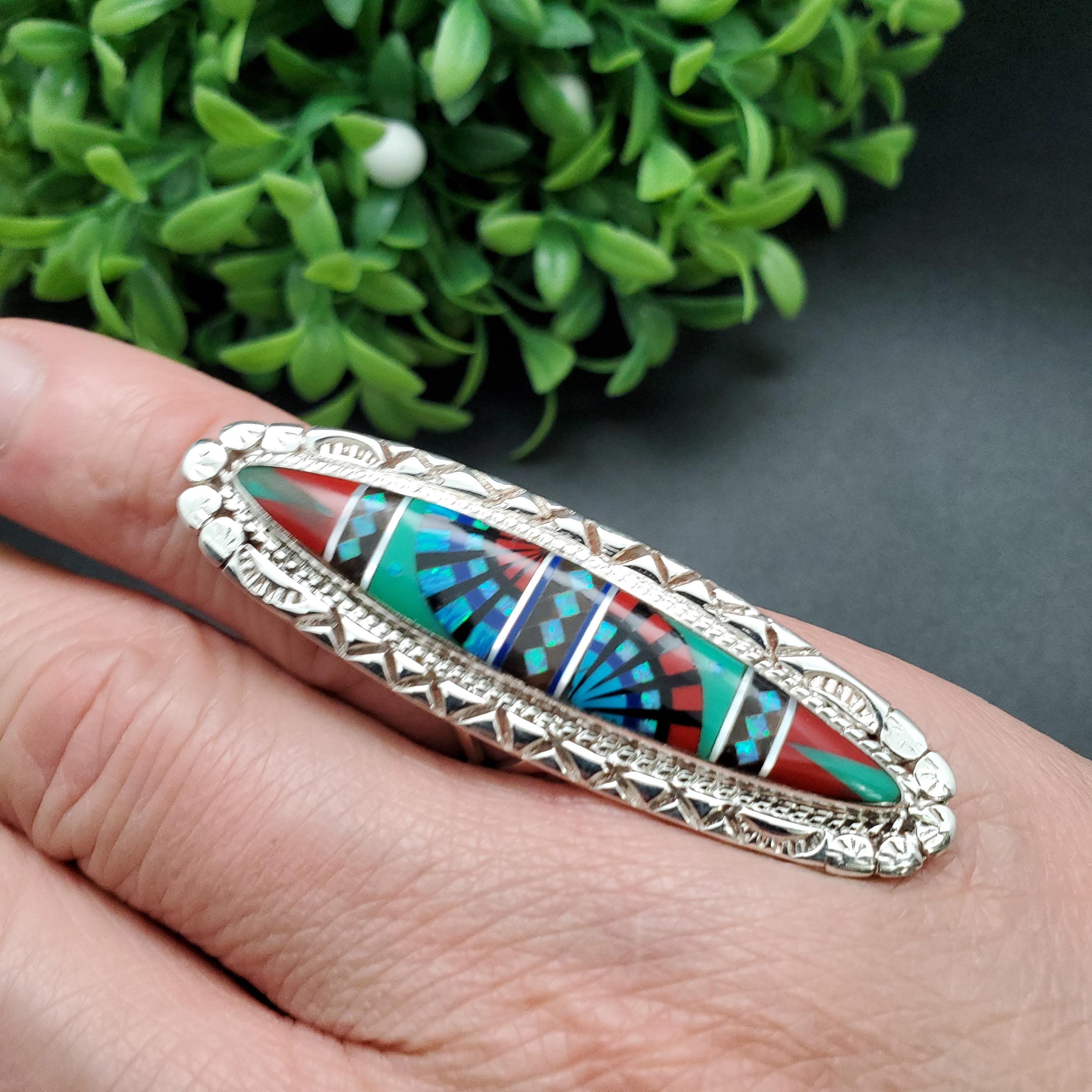 GG-090 | Unique Inlay Ring | Pattern Inlay Southwest Ring | Sterling ...