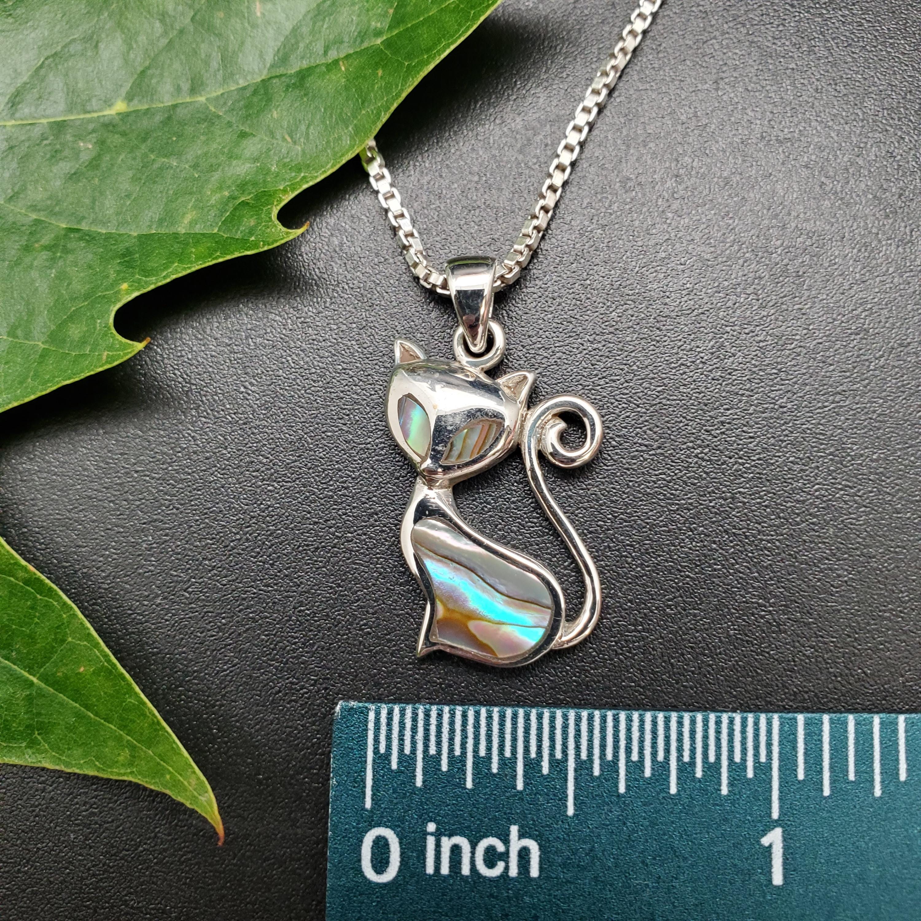 QQ-789 | White Mother of Pearl Inlay Cat Necklace Pendant Option