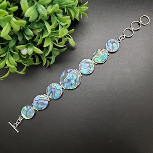 KK-211 | Multiple Abalone Shell Bracelet Fits 6 3/4 To 7 3/4 Inches Wrist | Adjustable Abalone Link Bracelet | Lovely Abalone Shell Bracelet