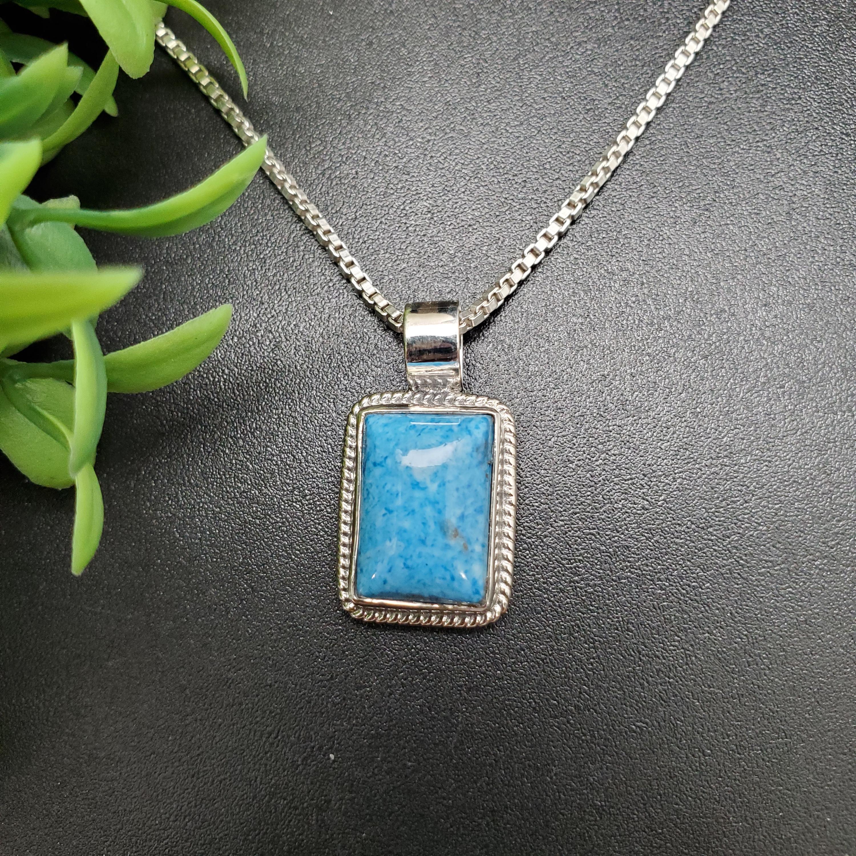 QQ-880 | Southwestern Denim Lapis Rectangle Necklace Pendant