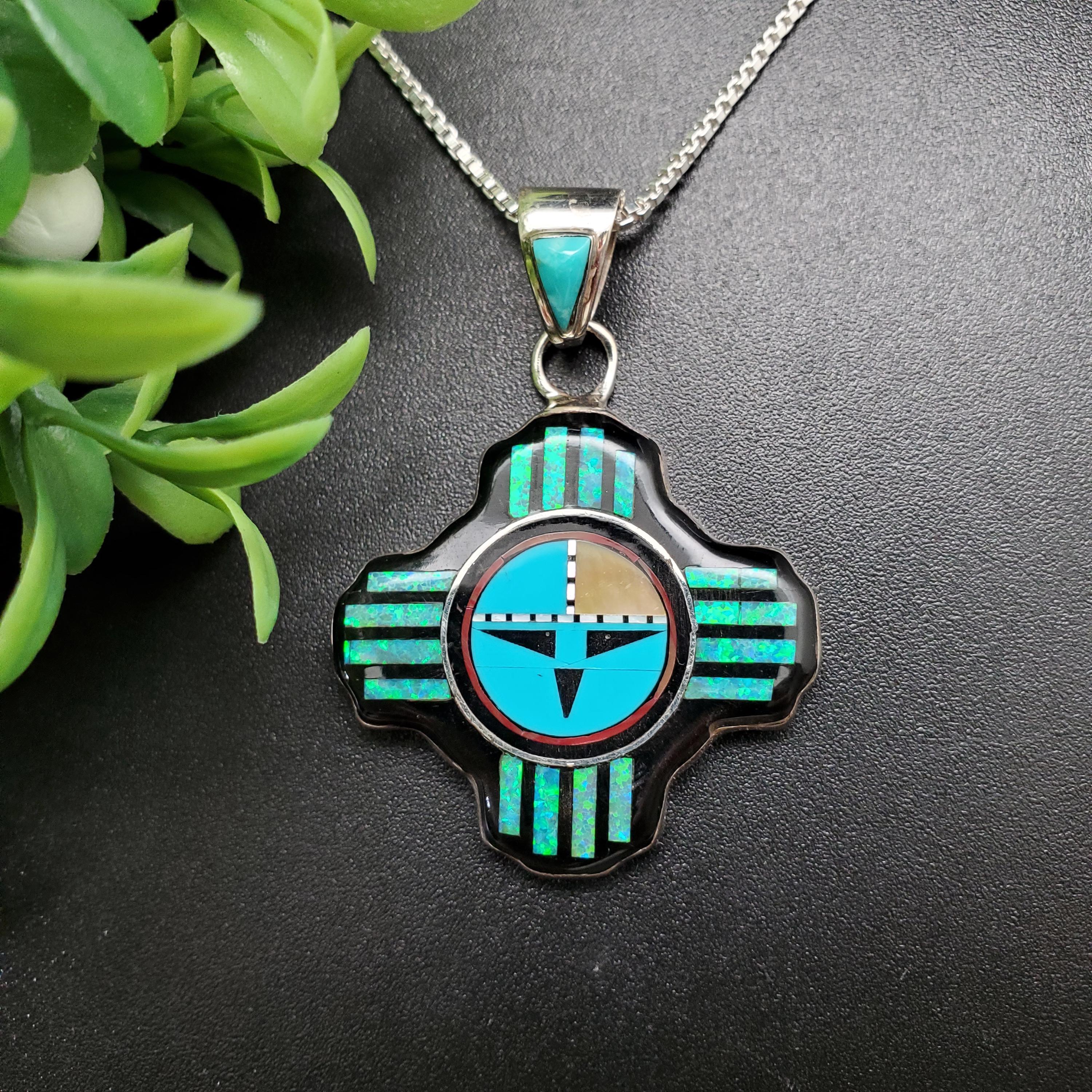 QQ-521 | Multicolor Inlay Zia Necklace Pendant Option With Silver
