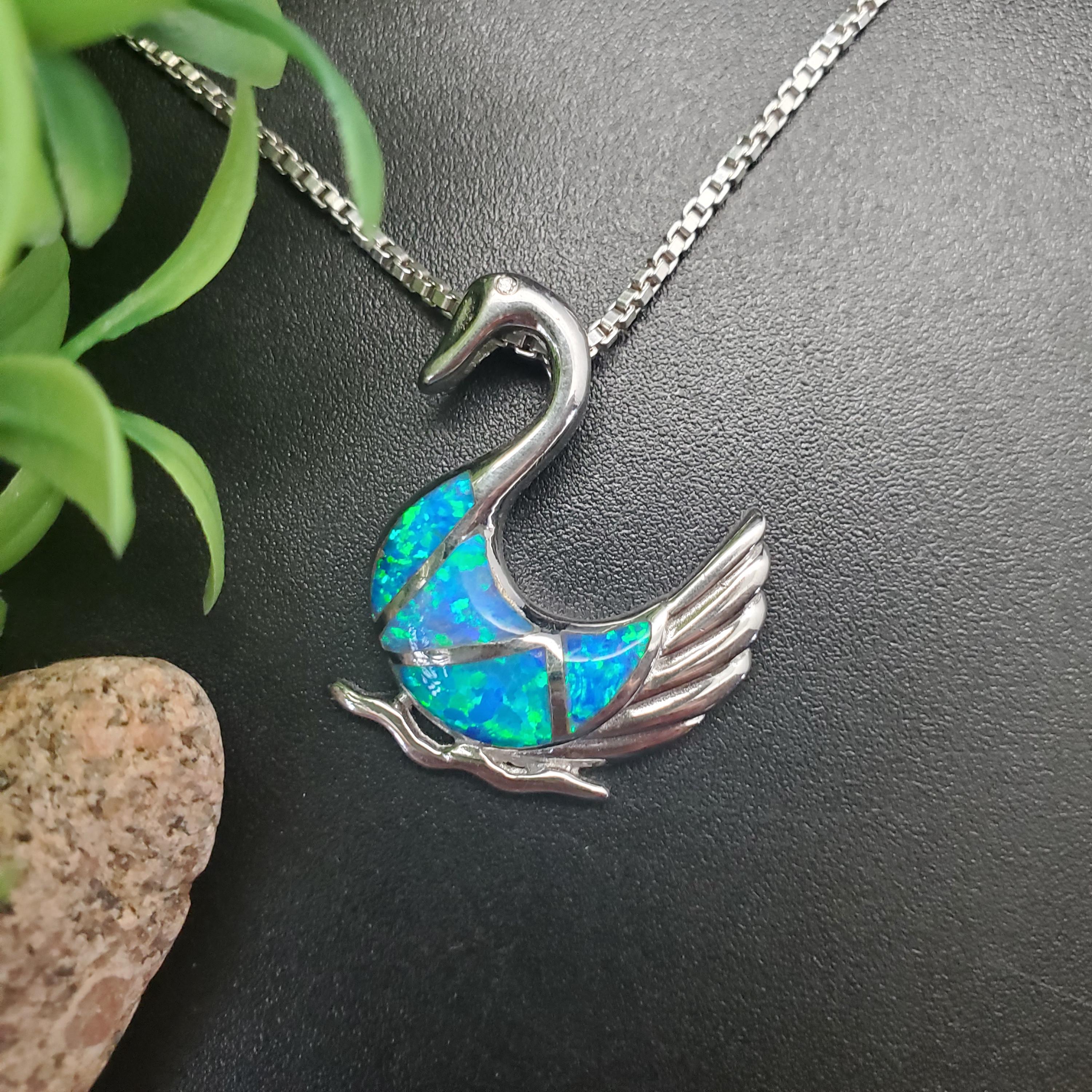 Ciondolo Gioielli Argento Argento Opale Fuoco Blu Oceano