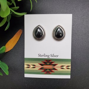 ATS-PST027 | 10x12mm Teardrop Hematite Post Earrings | Sterling Silver Hematite Studs |  Healing Hematite Posts | Dainty Hematite Jewelry