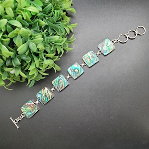 KK-207 | Square Abalone Shell Bracelet Fits 7 To 8 1/4 Inches Wrist | Adjustable Abalone Link Bracelet | Lovely Abalone Shell Bracelet