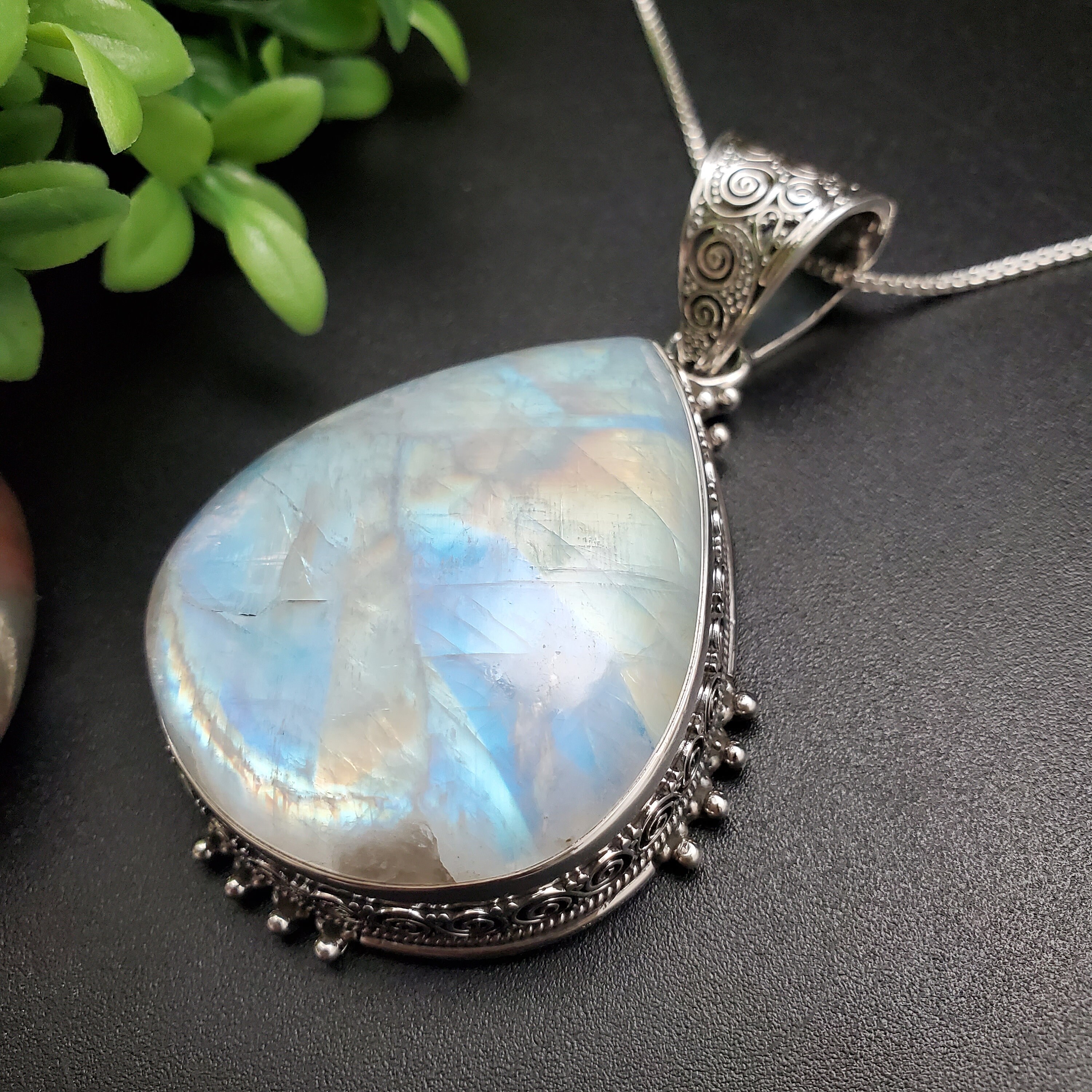 FFD #875 | Rainbow Moonstone Necklace Pendant | Sterling Silver