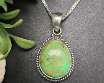QQ-873 | Lovely Green Sonoran Turquoise Necklace Pendant, Southwestern Sterling Silver Turquoise Pendant, Green Turquoise Pendant Necklace