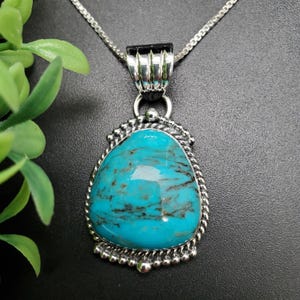 FFD #640 | Natural Kingman Turquoise Necklace Pendant With Option of Silver Chain | Handmade Sterling Silver Turquoise Pendant Necklace