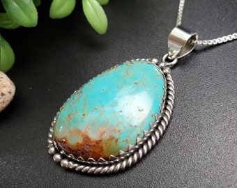 ATS#TQP044 | Natural Kingman Turquoise Necklace Pendant With Option of Silver Chain | Handmade Sterling Silver Turquoise Pendant Necklace