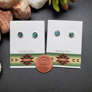 ATS#PST010 | 5mm Tiny Abalone Post Earrings | Sterling Silver Abalone Inlay Studs | Small Abalone Shell Posts | Dainty Brown Dot Earrings