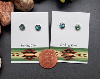 ATS#PST010 | 5mm Tiny Abalone Post Earrings | Sterling Silver Abalone Inlay Studs | Small Abalone Shell Posts | Dainty Brown Dot Earrings