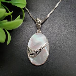 ATS-AYU078 | White Mother of Pearl Necklace Pendant Option With Silver Chain | Sterling Silver White Shell Pendant | Mother of Pearl Pendant