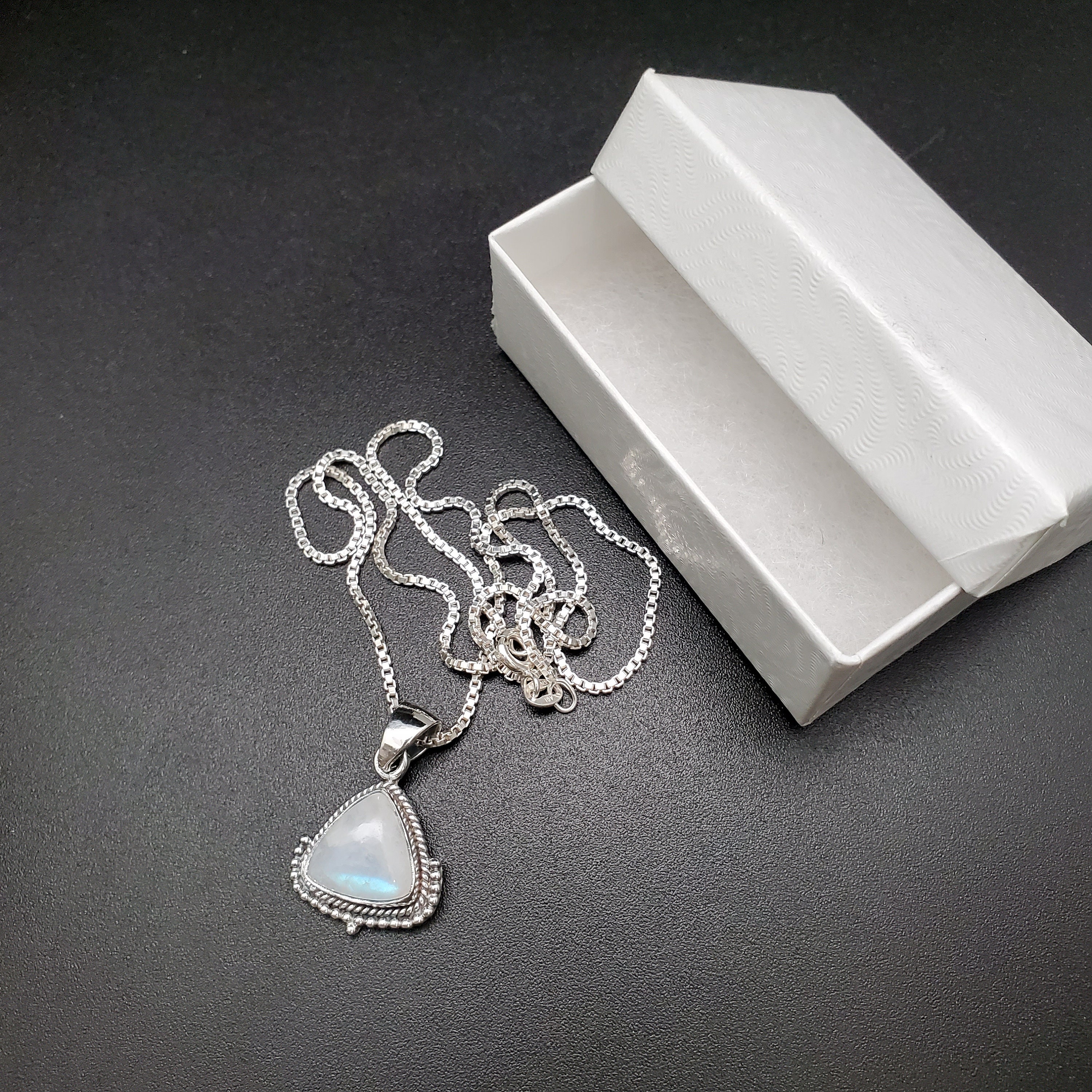 QQ-117 | Rainbow Moonstone Necklace Pendant With Option of Silver