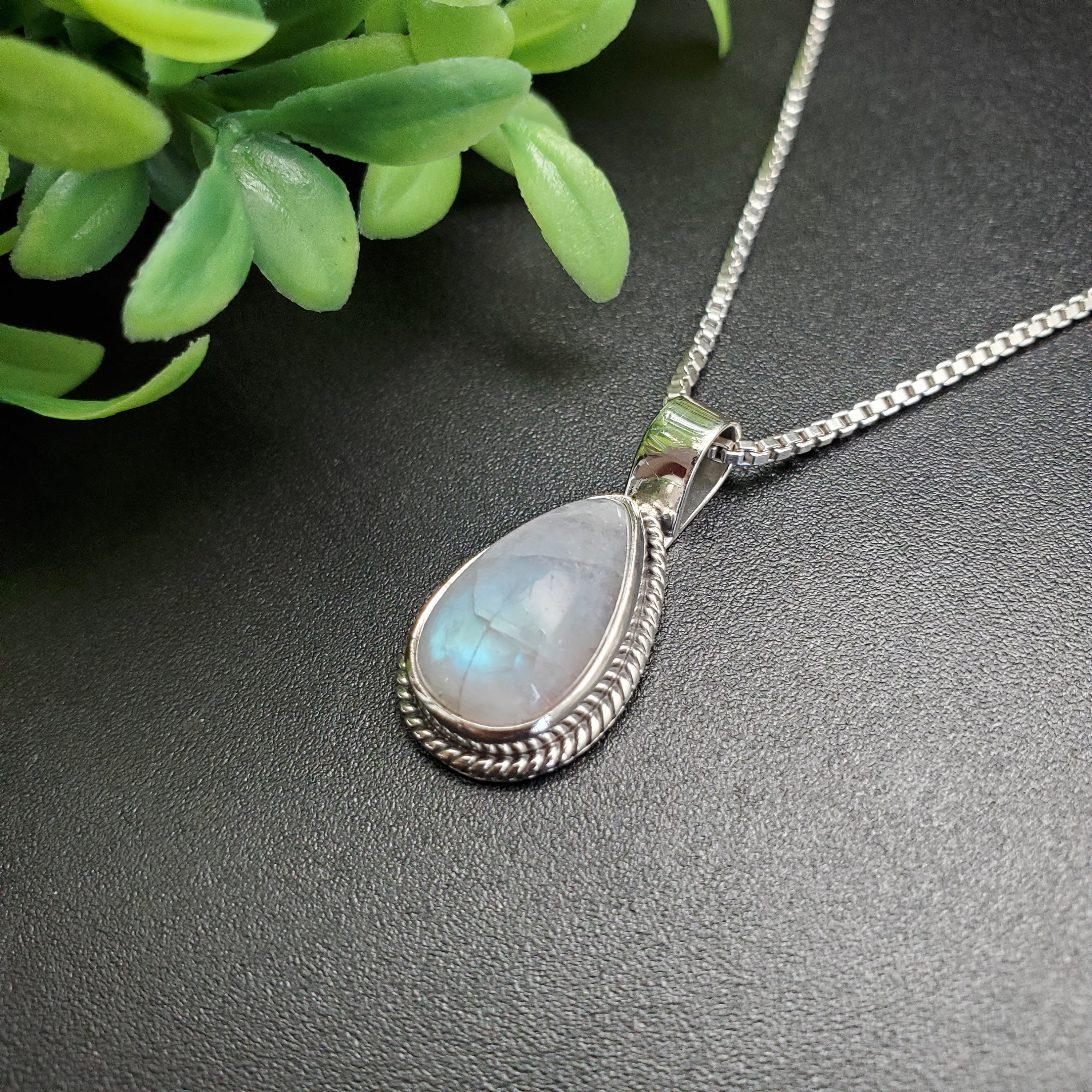 QQ-156 Rainbow Moonstone Necklace Pendant With Option of Silver