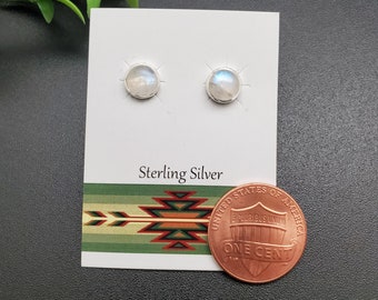 JJS-706 | 7mm Rainbow Moonstone Post Earrings | Sterling Silver Moonstone Posts | Everyday Earrings | Simple Moonstone Studs | Healing Gems