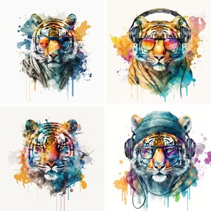Tiger Clipart | Hipster Tigers | 10 High Quality PNG | Digital Download | Commercial Use | 300 DPI