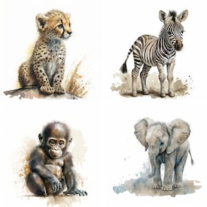 10 High Quality Watercolour Sketch Baby Safari Animal Clipart | Safari Animals PNG | PNG Commercial Use Instant Digital Download | 300 DPI