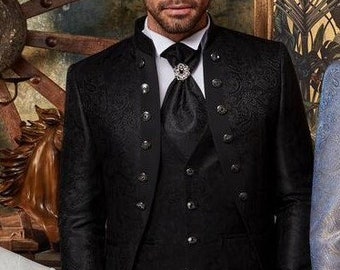 4-Piece Black European Model Tuxedo with  Vest and Pants and Tie - Model 5096-1