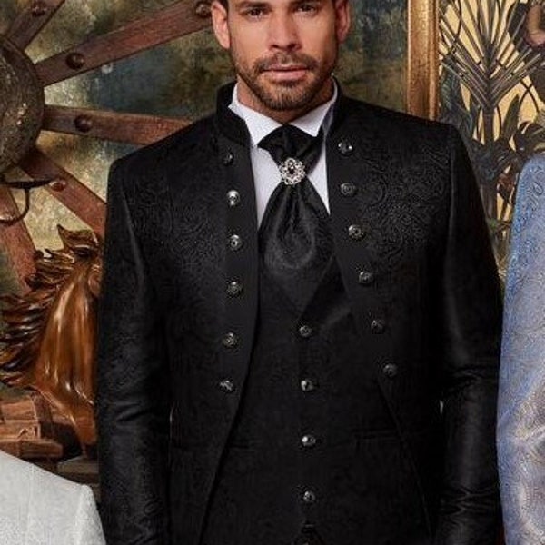 4-Piece Black European Model Tuxedo with  Vest and Pants and Tie - Model 5096-1