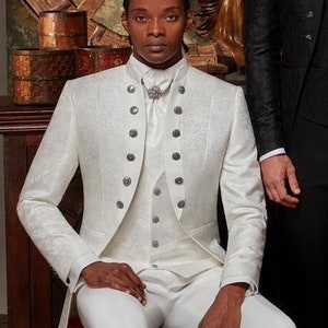 4-Piece White European Model Tuxedo with Vest, Pants and Tie - Model 5096-4