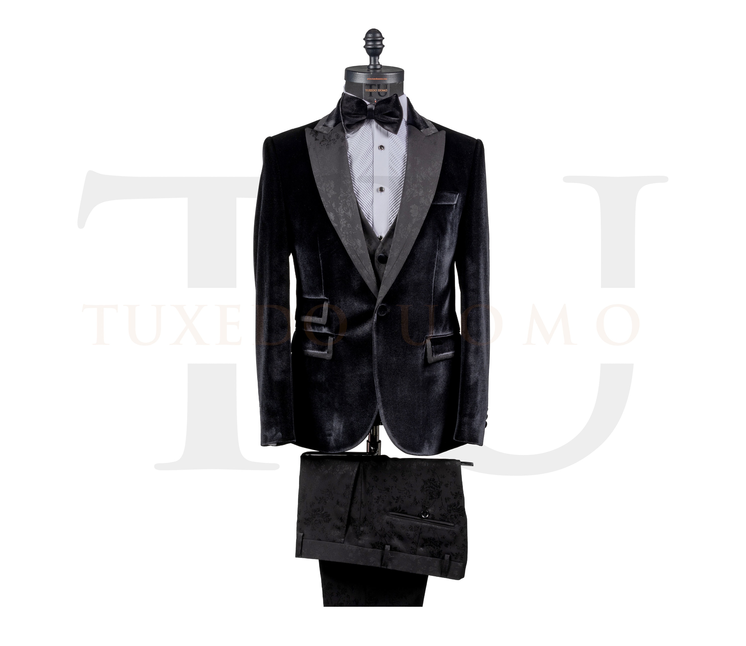 Peak Lapel Fashion Smoking Casual Velour Cocktail Tuxedo With Free Matching bowtie main image 0