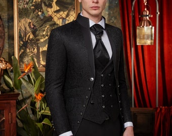 Men Suits 3 Piece Designer Tuxedo Black and Grey Style Wedding
