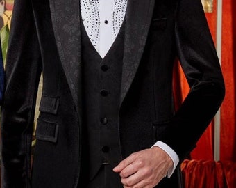Peak Lapel Fashion Smoking Casual Velour Cocktail Tuxedo With Free Matching bowtie main image 1