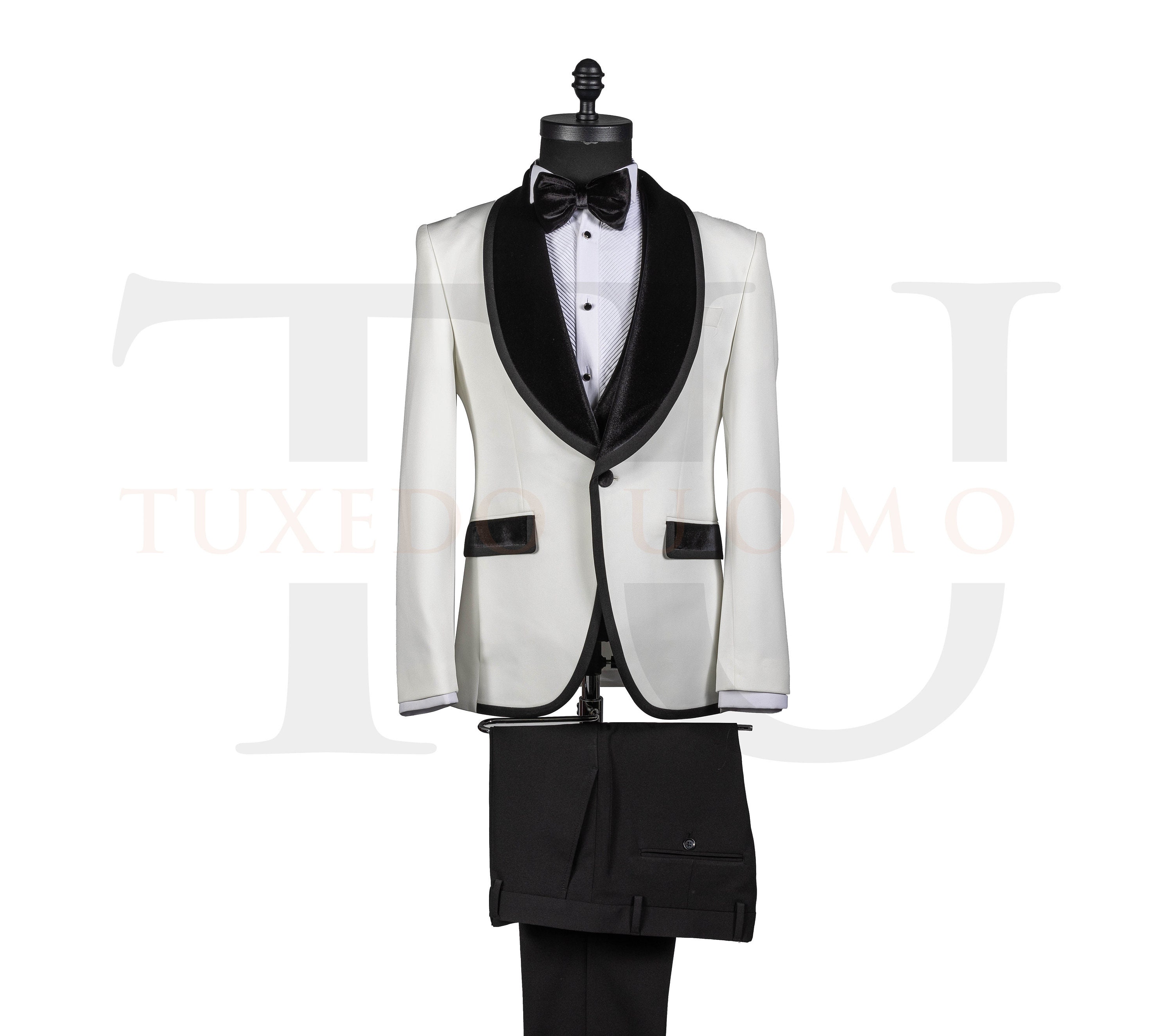 4-piece Black or White Shall Lapel Tuxedo With Velvet Vest 4-piece Black or White Shall Lapel Tuxedo With Velvet Vest