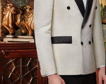 3-Piece White Peak Lapel Double Breasted Tuxedo With Pants and Bowtie - Model 5134-8