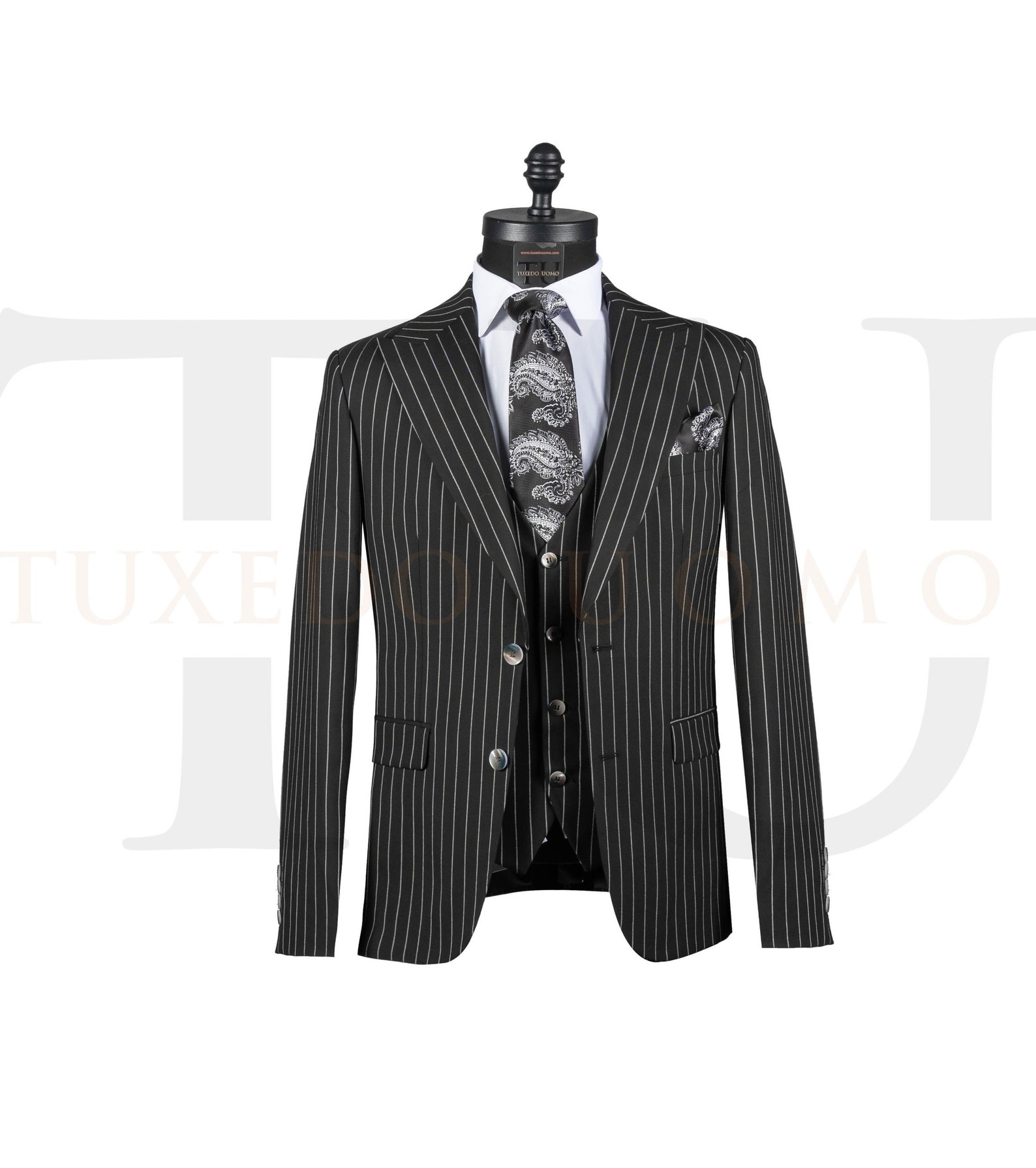 2 or 3 Button Vented without pleat flat front Black On Black Shadow Stripe ~ Pinstripe Suit main image 1