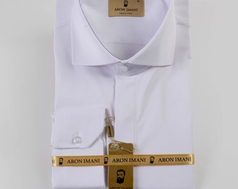 Men's Hidden Button Tuxedo Shirt-Model 6 White or Black- Made in Turkey Tuxedo Shirt
