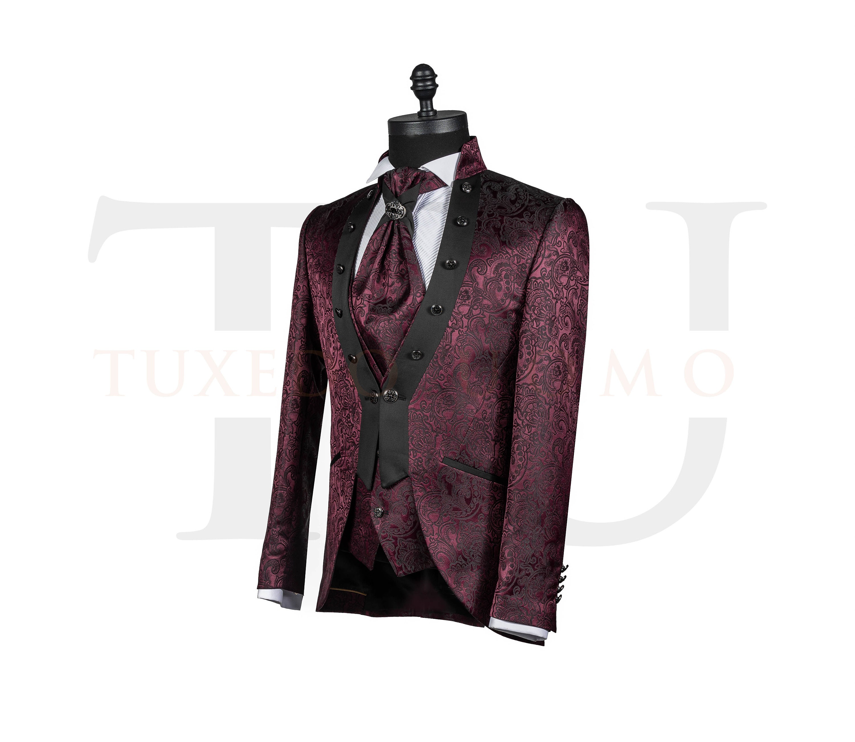 burgundy tuxedo vest and tie