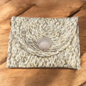 Straw Clutch Bag(Grey) with Seashell Detail