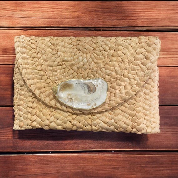 Oyster Shell Straw Clutch – Coastal Chic Beach Wedding Bag