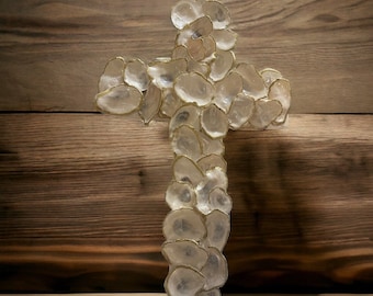 Handcrafted Oyster Shell Cross: Coastal Christian Home Decor