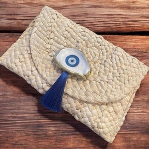 Straw Clutch Bag: Coastal Oyster Shell Beach Wedding Purse