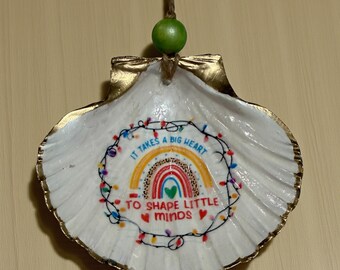 Handmade Seashell Ornament • Teacher Gift, Coastal Classroom Decor