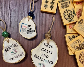 Mahjong Oyster Shell Ornament | Hand-Gilded Coastal Christmas Decor
