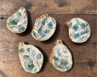 Handmade Mini Oyster Trinket Dish Decoupage Oyster Shell Ring Holder Coastal Jewelry Dish  Decorative Shell Decor