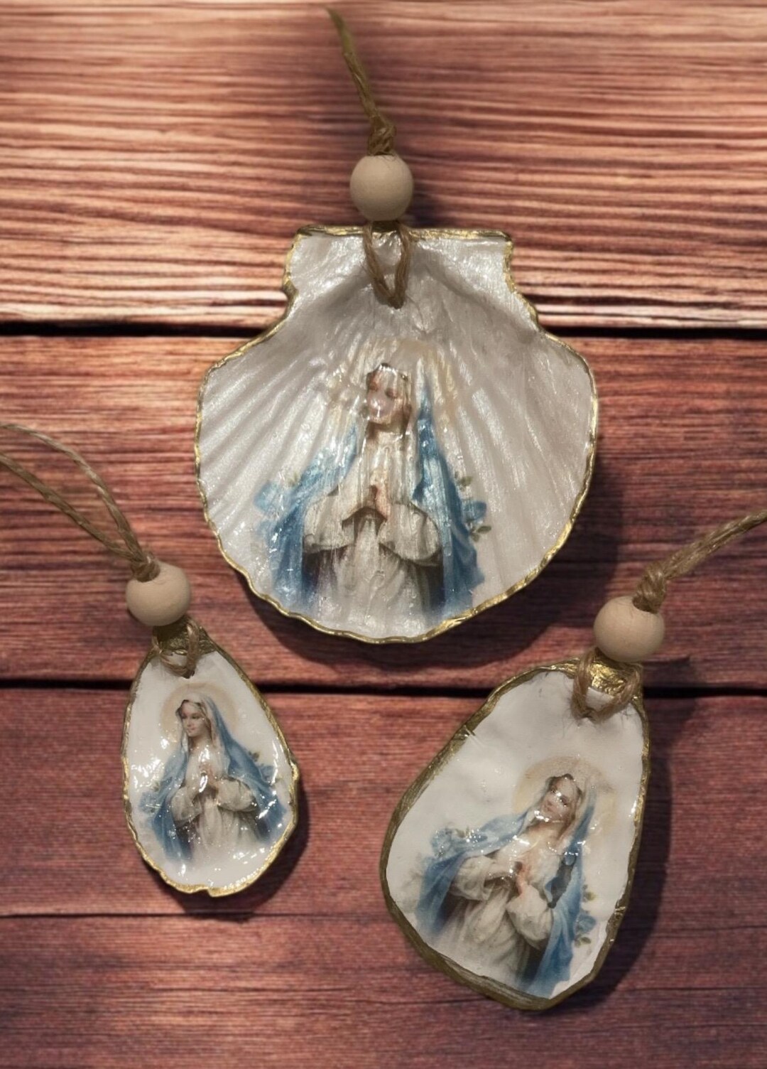 Holy Mary Shell Blessed Mother Seashell Ornament: Virgin Mary Decoupage Art - Etsy